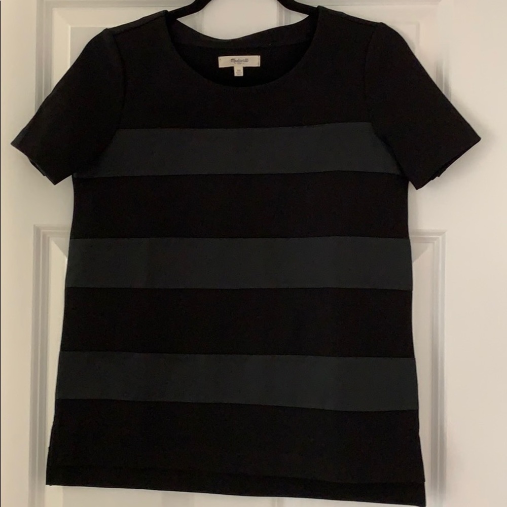 Madewell black mixed fabric striped top